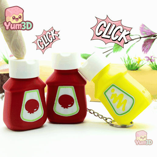 👌 Yum3D Ketchup and Mustard Fidget Clicker Keychain - Cute